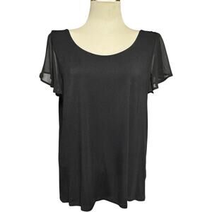 ModCloth Diaphanous Daydream Flutter Sleeve Tie Back Blouse Top Black 1X